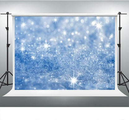 YongFoto Silver Blue Glitter Backdrop 5x3ft Silver Light Spots Blue Sequin Bokeh Photography Background Birthday Bridal Shower Wedding Photography Background Party Banner Portraits Photoshoot Props