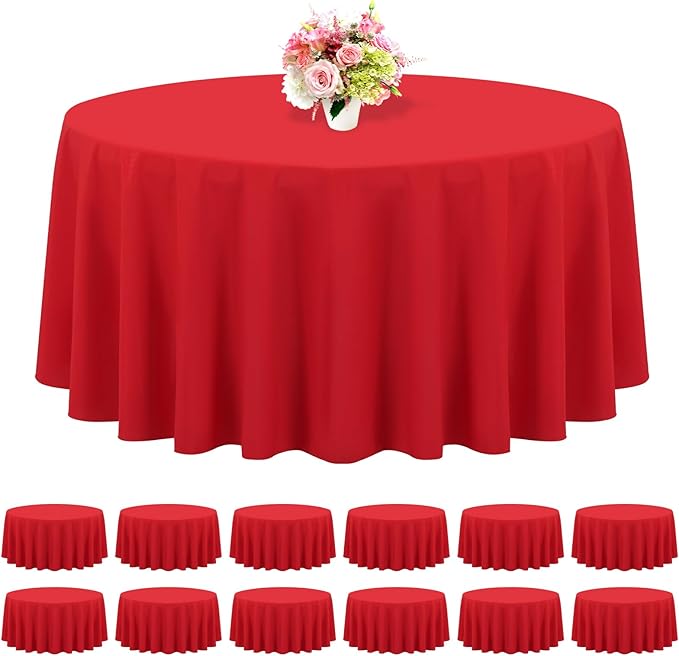 12 Pack Round Tablecloths 120 Inch, Red Polyester Table Cover for Round Table, Stain and Wrinkle Resistant Washable Fabric Tablecloth, Polyester Tablecloth for Wedding Banquet Parties