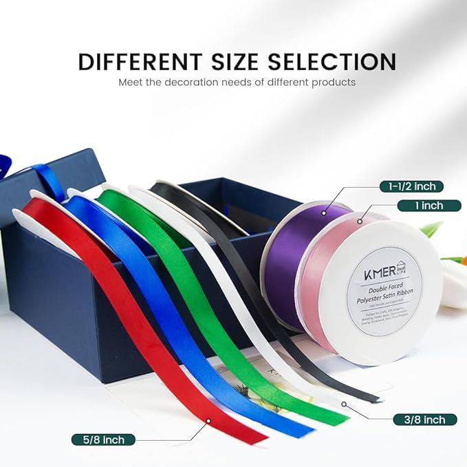 KMER LIFE 5/8 inch x 25 Yards Double Faced Polyester Black Satin Ribbon, Perfect for Gift Wrapping Very Suitable for Weddings Party Hair Bow Invitation Decorations and More