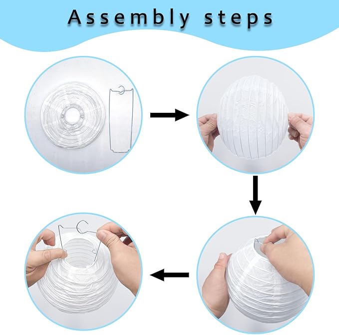 12Pcs Round Paper Lanterns Assorted Sizes (6" 8" 10" 12") for Home Decor, Restaurant, Church, Wedding, Birthday Party Decorations, Hanging Chinese Japanese Paper Lantern Lamps (Blue Series)
