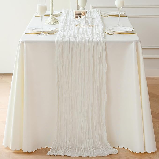 Sioloc Ivory White Cream Cheesecloth Table Runner Fall Autumn Decor for Home 10ft Table Cloth for Tea Wedding Birthday Party Baby Bridal Shower Halloween Thanksgiving