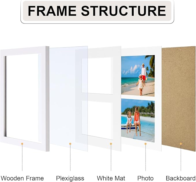 Vittanly 8x10 Collage Picture Frame, Displays 2Pcs 4x6 Pictures with Mat, Photo Frame for Wall Mounting or Table Top with Stand, White, 1 Pack