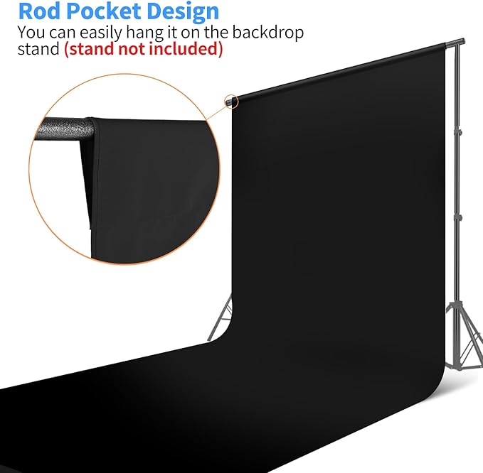 HEMMOTOP Black Photo Backdrop 10x12ft, Large Photography backdrops for Photoshoot, Black Background Screen Fabric for Birthday Parties, Video Recording, Weddings (Only Backdrop Without Stand)