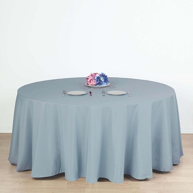 Efavormart Round Tablecloth, 132 Inch Stain & Wrinkle Resistant Washable Table Cloth, Decorative Polyester Fabric Table Cover for Banquet, Wedding, Dining- Dusty Blue