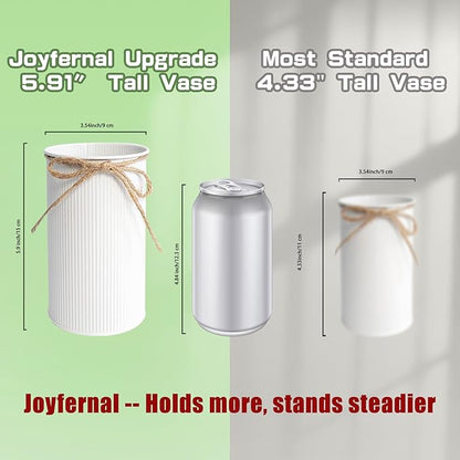 6" High Farmhouse Vases for Centerpiece, Rustic Mason Jars with Twine Bow for Flowers, Vintage Galvanized Metal Vase Tin Bucket for Wedding Home Decor (White, 2Pcs)