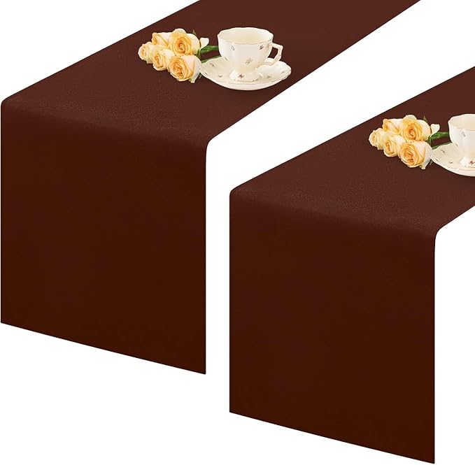 2 Pack Chocolate Small Short Table Runner 12 x 36 Inch Solid Color Runners Coffee Table Dresser for Daily Party Home Decoration