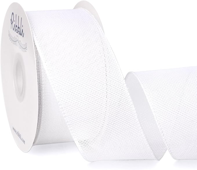 Ribbli White Burlap Wired Ribbon, 2-1/2” Inch x Continuous 20 Yard, White Wired Ribbon for Wreaths,Big Bows,Tree Decoration,Outdoor Decoration