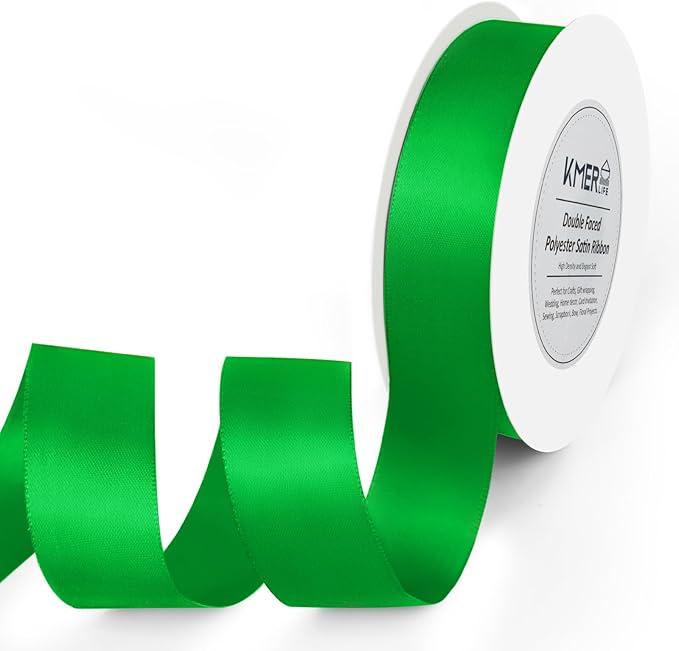 1 inch Double Faced Polyester Emerald Green Satin Ribbon, Perfect for Gift Wrapping Very Suitable for Weddings Party Hair Bow Invitation Decorations and More (25 Yards)