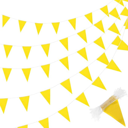 Tatuo 200 Feet Solid Pennant Banners Flags String Triangle Hanging DIY Bunting Flags Party Decorations for Grand Opening Party Banners for Kids Birthday, Shops (Yellow)