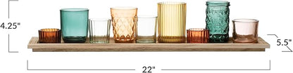 Creative Co-Op Round Glass Votive Holders on Wood Tray, Yellows & Greens, Set of 9