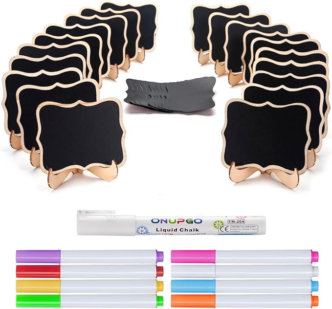 Mini Chalkboard Signs, 20 Pack Small Chalkboard Labels Table Signs with Easel Stand, Wooden Blackboards for Wedding Decor, Party Buffet Display, Place Cards, Food Labels