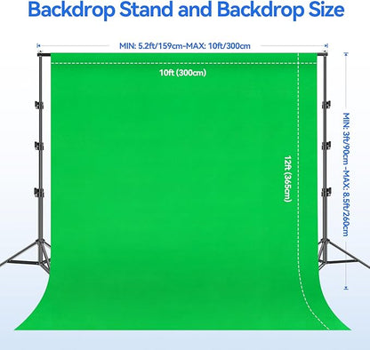 EMART Photo Video Studio 8.5 x 10ft Green Screen Backdrop Stand Kit, Photography Background Support System with 10 x12ft 100% Cotton Muslin Chromakey Curtain