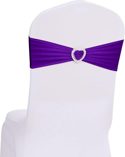 Howhic Pack of 30 Spandex Chair Sashes Bows Stretch Chair Cover Band with Buckle Slider Universal Elastic Chair Ties for Wedding Banquet Party Event Decoration (Purple)