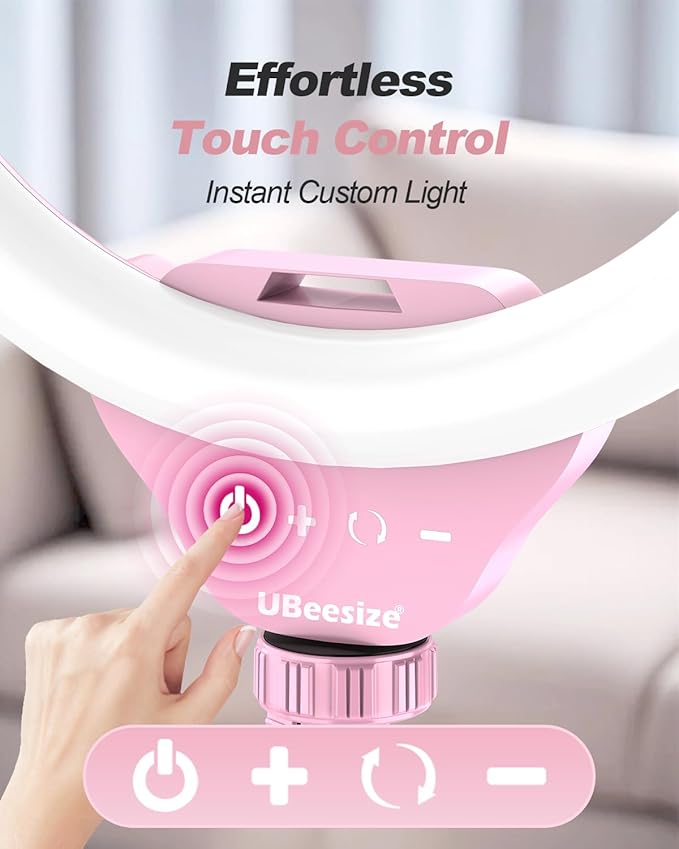 UBeesize 12'' Selfie Ring Light with 62’’ Tripod Stand for Video Recording, Live Streaming(YouTube, Instagram, TIK Tok), Compatible with Phones, Cameras and Webcams Pink