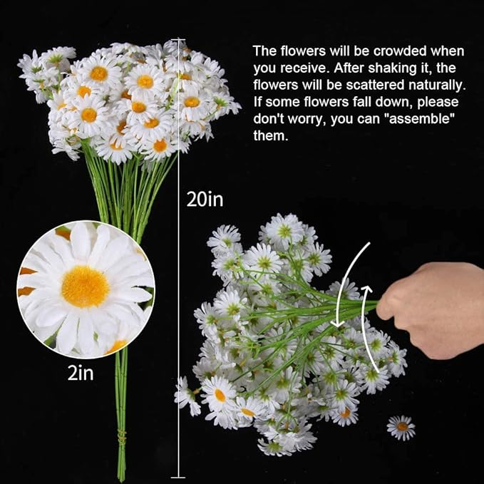 AmyHomie Artificial Flowers, Silk Daisy, Artificial Gerber Daisy for Home Decoration, Artificial Daisy for Wedding Decoration (White)