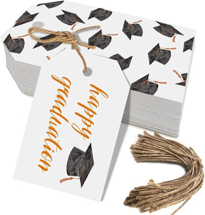 50 Pcs Graduation Gift Tags, Congrats Grad Party Favors Gift Tags for High School or Happy College Graduation Party Decoration Supplies (Orange, 2.2 * 3.5)