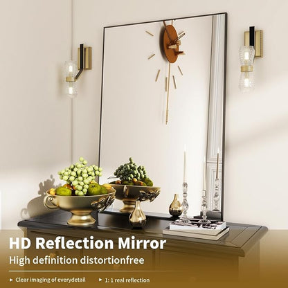 BEAUTYPEAK Black Bathroom Wall Mirror - 26" x 38" Rectangular Mirror with Metal Frame, Hangs Horizontal or Vertical for Living Room Bedroom Bathroom Entryway