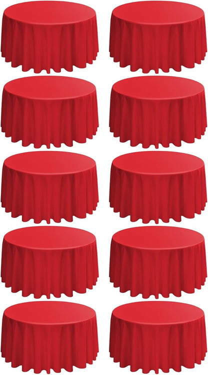 10 Pack Round Tablecloths - 120 Inch Red Polyester Cover for Round Tables, Stain and Wrinkle Resistant Washable Fabric Cloth for Wedding Banquet Parties