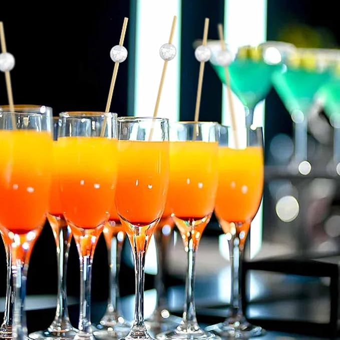 120 Pcs Glitter Ball Cocktail Picks 4.7" Drinks Fruits Hawaiian Party Food Garnish Skewer Sticks Halloween Decorations Supplies Cowboy Handmade Bamboo Toothpicks