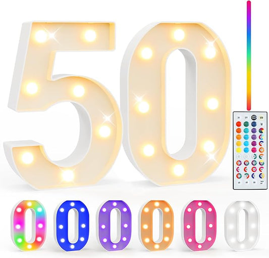 Pooqla 50th Birthday Decorations for Her Him, 35 Colors LED Light Up Numbers with Remote, Multicolor Marquee Numbers 50 Sign for Party Wedding Anniversary Decor 50th Birthday Gift, Number 50