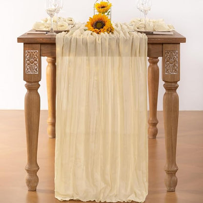 Beige Cheesecloth Table Runner Fall Table Runner 120 Inches Boho Gauze Cream Cheese Cloth Fall Table Decorations for Thanksgiving Wedding Bridal Baby Shower Garden Party Decor