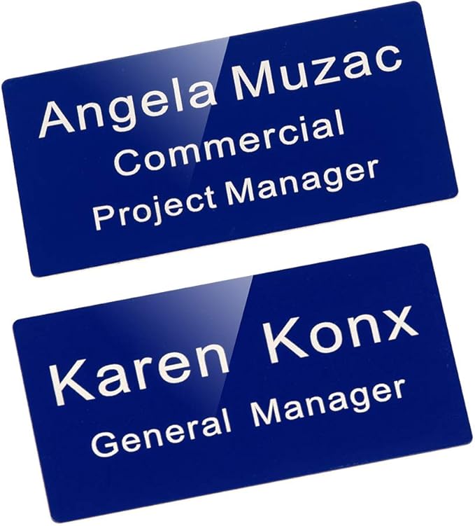 Custom Engraved Name Tag Badges – Personalized Identification ID Badge with Pin or Magnetic Backing (Bule/White, 1.5" x 3")