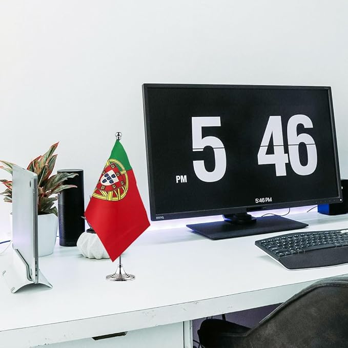 Portugal Flag Portuguese Flags, Small Mini Portuguese Desk Flag, Used for Table Office Classroom Home Patriotic Events Decorations