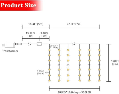 AWQ 300 LED 6.6ft x 9.8ft Window Curtain String Light Window Fairy Lights 8 Modes for Christmas Wedding Home Garden Bedroom Outdoor Indoor Wall Decor (Warm White)