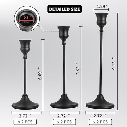 CHILL RECIPE Black Candlestick Holder Tall Taper Candle Holder for Home Decor Table Centerpiece Party Festival Decorations Halloween Decoration (2 Set 6Pcs)