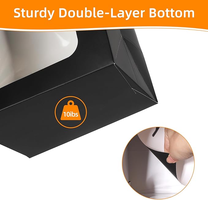 MOXARYSU 12 Pcs Black Gift Bags with Clear Window: 9.8x5.1x7.1 Inch Medium Kraft Paper Bags with Handle For Party Business Birthday Wedding (Black, 12p)