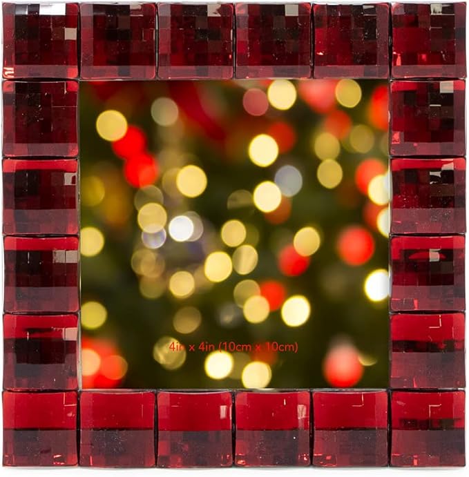 Isaac Jacobs Decorative Sparkling Jewel Picture Frame, Photo Display & Home Décor (4x4, Dark Red)