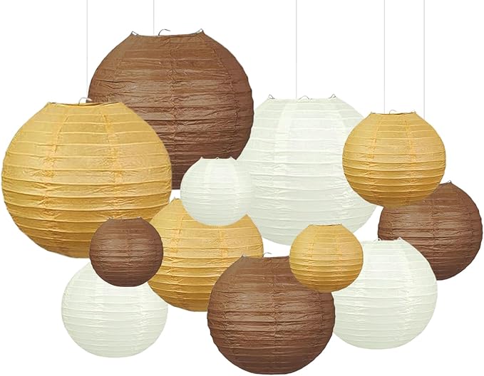 Brown Boho Paper Lanterns Decorative 12pcs Caramel Party Hanging Decorations Rustic Party Wedding Natural Baby Shower Boho Brown Birthday Party Home Decor
