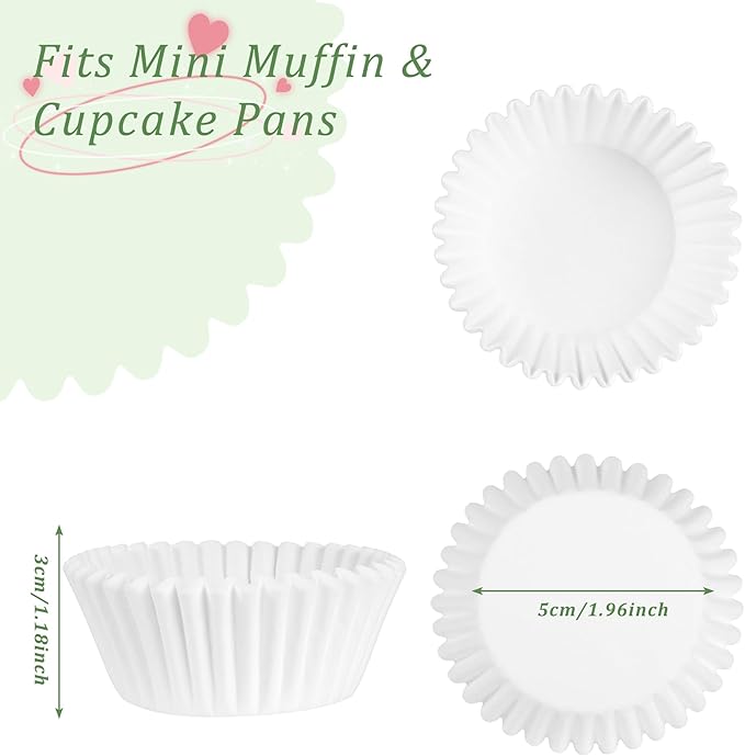 1.4 inch 1000-Count Mini Cupcake Liners Bright Colorful Muffin Baking Cups, Odorless,Baking Paper Cups for Baking Candy Cooking，Upgraded & Food Grade Grease-Proof Paper (White, 1.4 Inch)