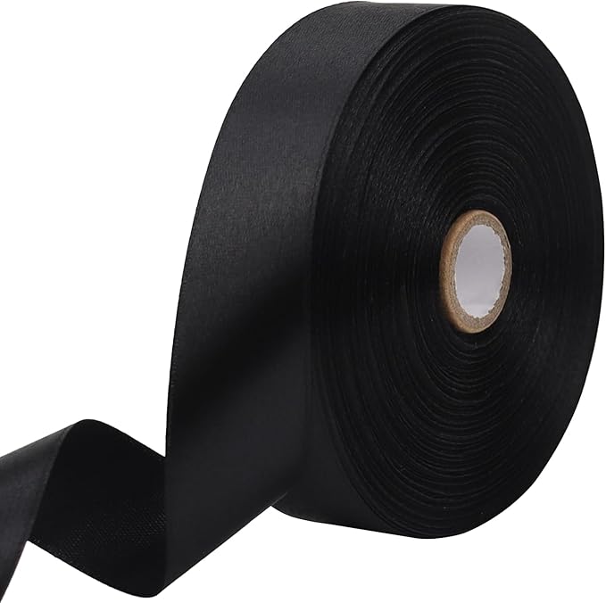 Black Solid Satin Ribbon 1 Inch 50 Yards Solid Polyester Fabric Ribbon for Gift Wrapping Wedding Christmas Baby Shower Birthday Party Decoration Handmade Immortal Flower Craft