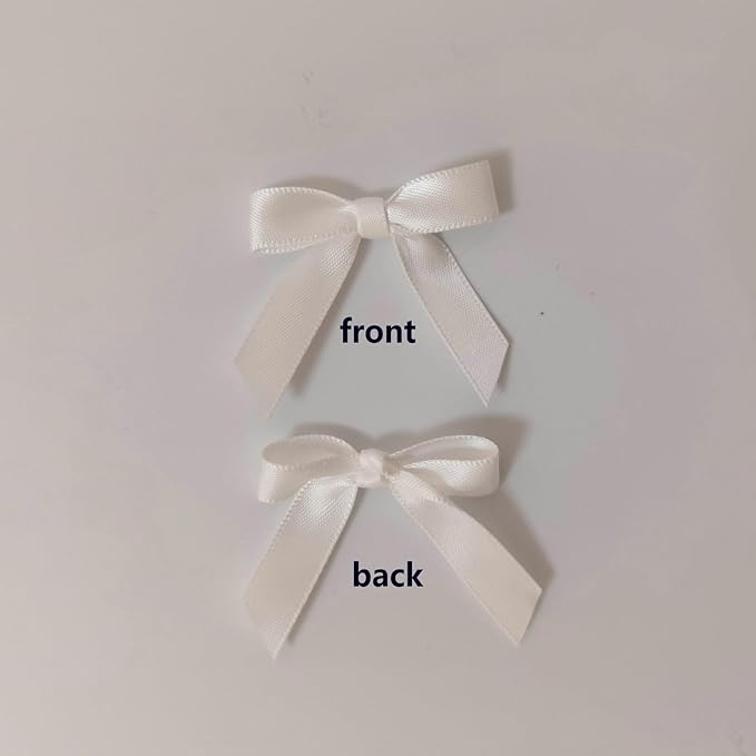 50pcs 1-1/2" Mini White Satin Ribbon Bows Without Twist Ties for Crafts Gift Wrapping Packing Christmas Decoration (White)