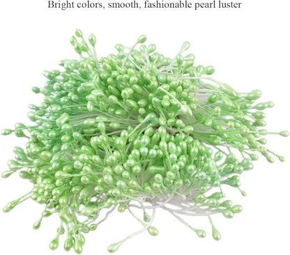 HAHIYO 700Pcs 3mm Light Green Pearl Double Head Flower Stamen Pistil Hand-Made Artificial Flower Pistil para Flore Pearlized Floral Stamen Flower Pollen Stamen for Flower Making Scrapbook Decoration
