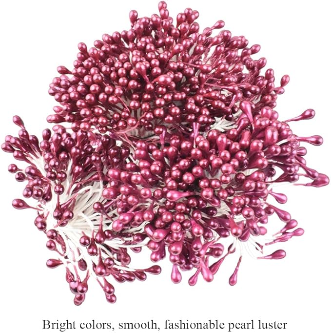HAHIYO 700Pcs 3mm Dark Purple Pearl Double Head Flower Stamen Pistil - Handmade Artificial Pearlized Floral Pollen for Flower Making, Scrapbook Decoration