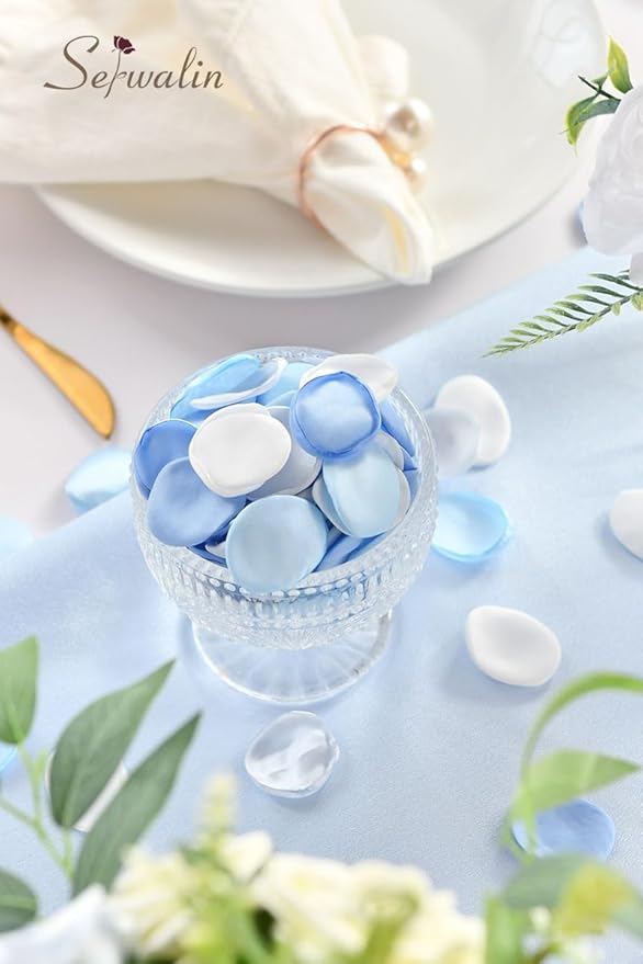 Serwalin 300Pcs Silk Rose Petals Flower Petals for Christmas Weddings Proposal Blue and White Petals Flower Girl Petals Aisle Flower Girl Basket Runner Bridal Shower Table Decor (3 Color Mixes)