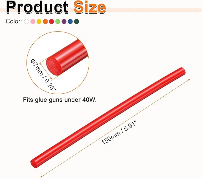 HARFINGTON 10pcs Hot Glue Sticks 0.28" Dia x 5.91" Long EVA Mini Hot Melt Adhesive Glue Stick for Hot Melt Gun Wood Plastic Glass Flowers Fabrics Foam, Multicolor