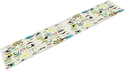 Colorful Geometric Table Runner,Vintage Mid Century Cute Cat Abstract Morden Print Tablecloth Burlap for Hotel Indoors Outdoor Dining Room Kitchen Home Decor, 13x36in