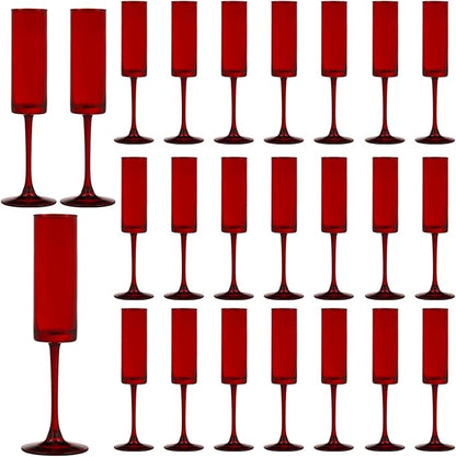 24 Pieces Red Champagne Flutes 6 OZ Straight Sided Wine Glasses Champagne Long Stem Drinking Colored Glasses,Set of 24 Hand Blown Champagne Flutes Goblets for Wedding Cocktail Cups,Cava, Prosecco