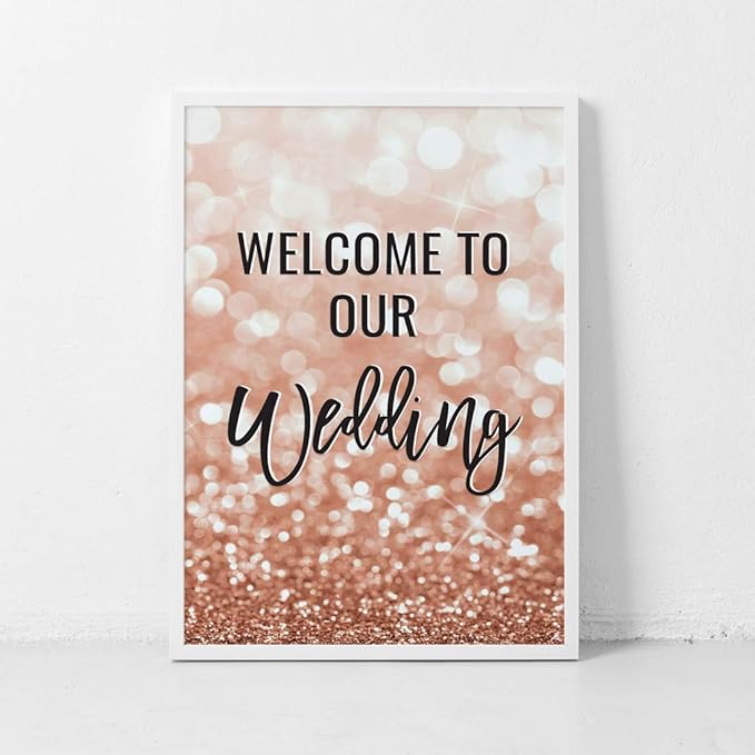 Andaz Press Extra Large Wedding Easel Board Party Sign, 12x18-inch, Glitzy Faux Rose Gold Glitter, Welcome to Our Wedding, 1-Pack