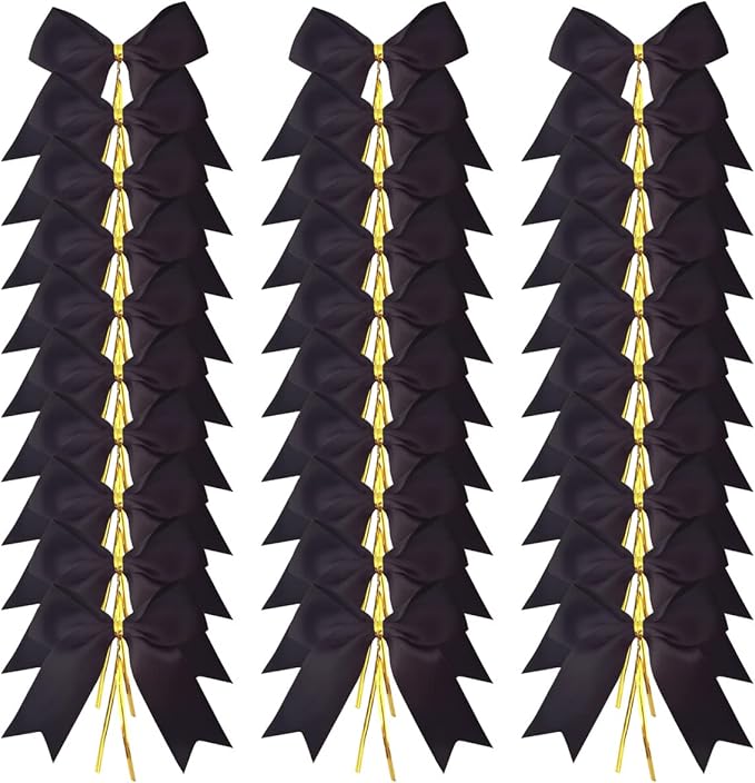 50pcs 3-1/2" Black Satin Ribbon Bows with Twist Ties Fish Tail Cutting Satin Bows(Black)