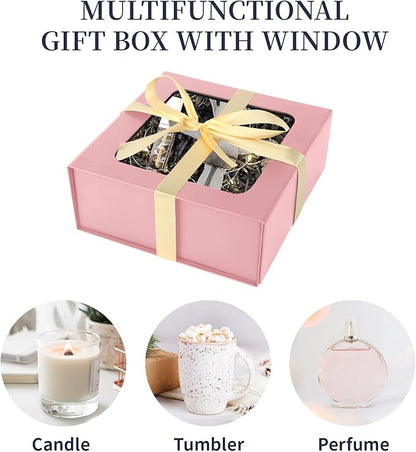 Pink Gift Boxes with Window,7.5"x7.5"x3.1" Bridesmaid Boxe for Gift Giving,Birthday Gift Box with Magnetic,Closure Lid Gift Boxes for Presents,Cute Boxe,Luxury for Gift Packaging,Gift Box for Wrapping Gifts