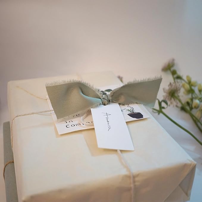40 Pcs Place Cards for Table Setting - 3.94"X1.57" Table Name Cards with Dusty Green Ribbon Name Tags for Wedding Dinner Party Events
