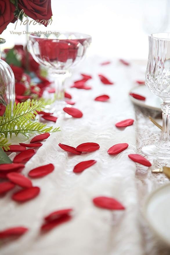 Floroom 300pcs Rose Petals Dark Red Faux Silk Flower Petals for Wedding Flower Girl Basket Aisle Scatter Dinner Table Centerpieces Party Confetti Bridal Shower Romantic Night Decoration