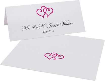 Linked Hearts Printable Place Cards, Fuschia (Choose Color), Set of 150 (25 Sheets), Laser & Inkjet Printers - Wedding, Party, Dinner, and Special Events - Made in the USA