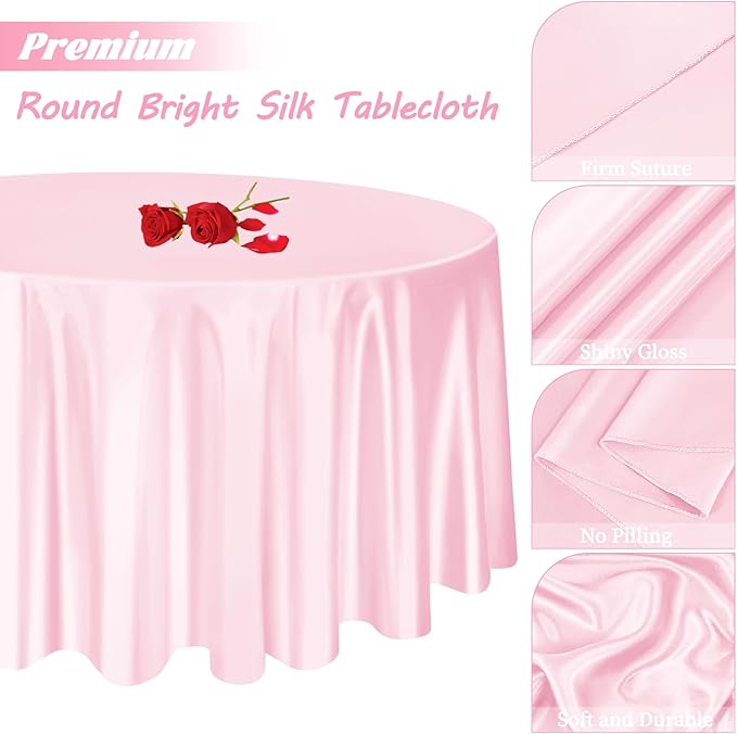 fani 12 Pack 120 Inch Light Pink Satin Tablecloth - Silky Round Tablecloth Overlay Smooth Fabric Table Cover, Bright Table Decoration for Wedding Party Banquet Events Restaurant Kitchen Dining