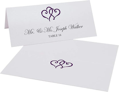 Linked Hearts Printable Place Cards, Eggplant (Choose Color), Set of 60 (10 Sheets), Laser & Inkjet Printers - Wedding, Party, Dinner, and Special Events - Made in the USA