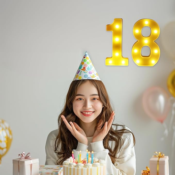 18th Birthday Decorations for Girls and Boys,Happy 18th Birthday Decorations for Men Centerpieces Table,18 Light Up Numbers Sign Led for Party Backdrop Wall Decor for Wedding Anniversary Home